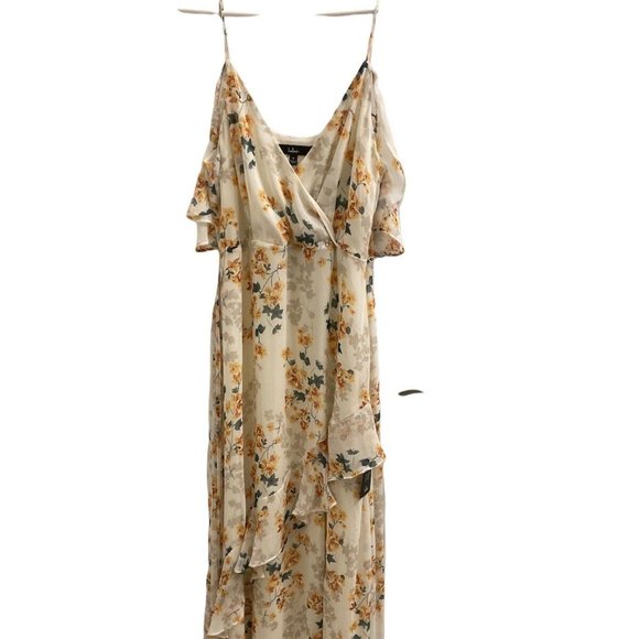 LULU'S *NWT* Maxi Dress Shadow Bloom Cream Floral Print Ruffle Size Medi… - Picture 4 of 5